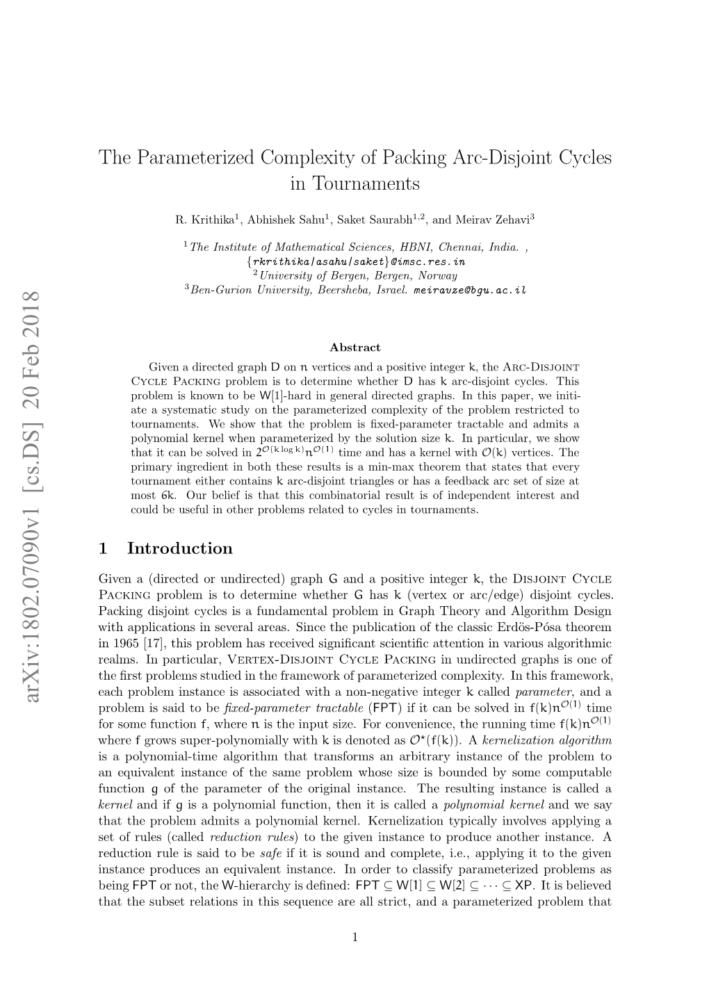 The Parameterized Complexity of Packing Arc-Disjoint Cycles