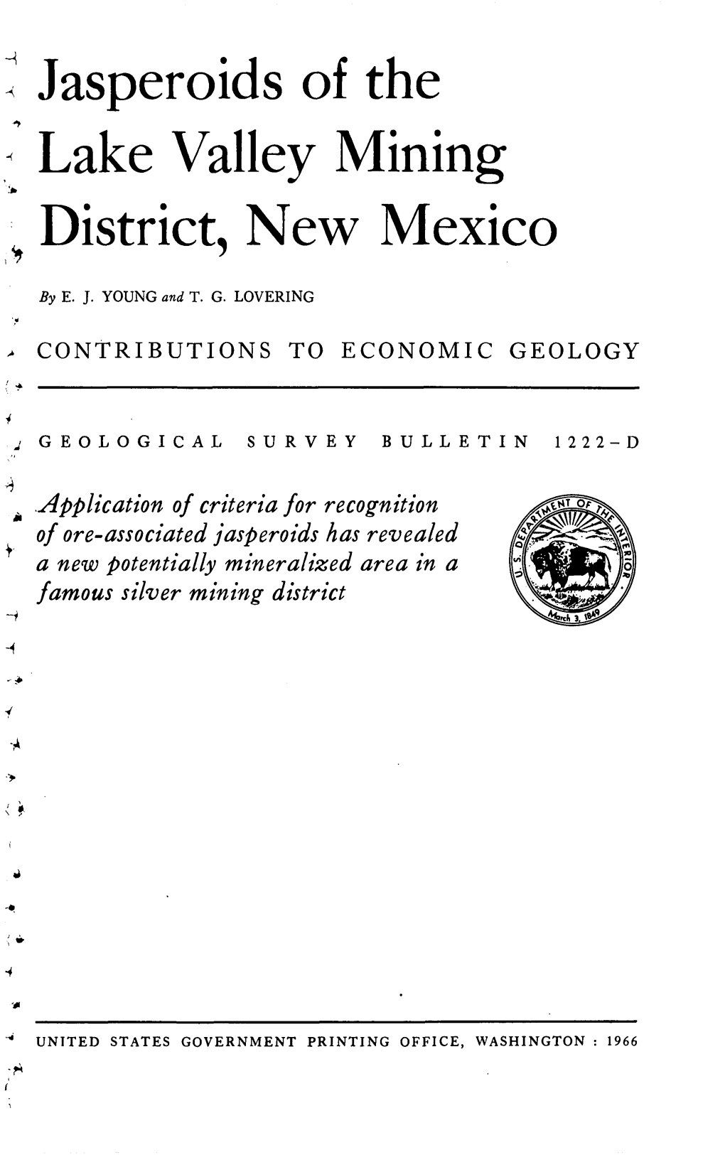 < Jasperoids of the Lake Valley Mining : District, New Mexico