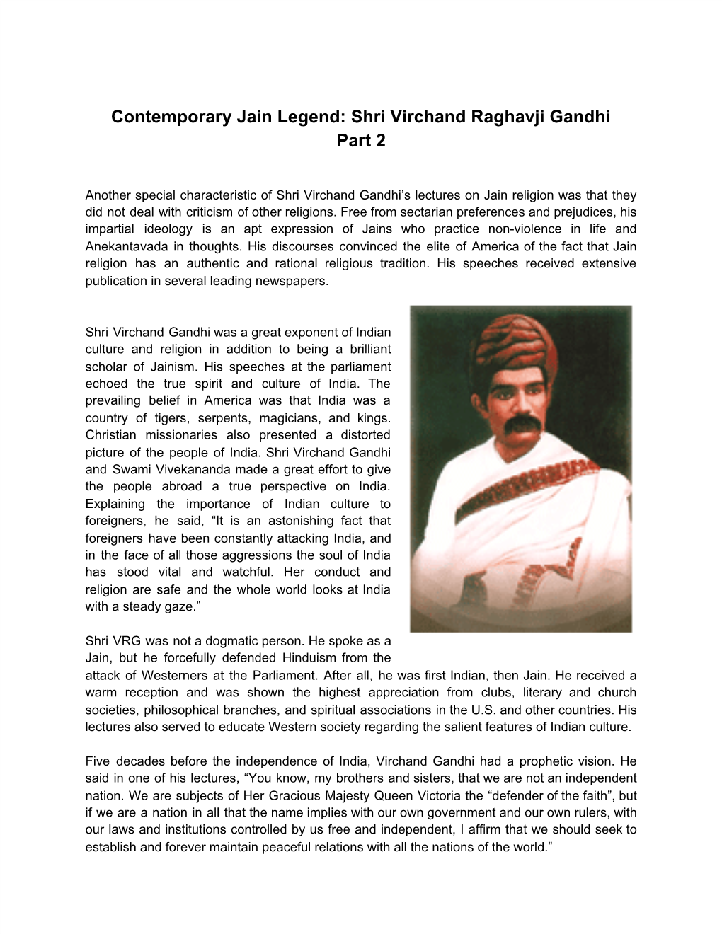 Contemporary Jain Legend: Shri Virchand Raghavji Gandhi Part 2