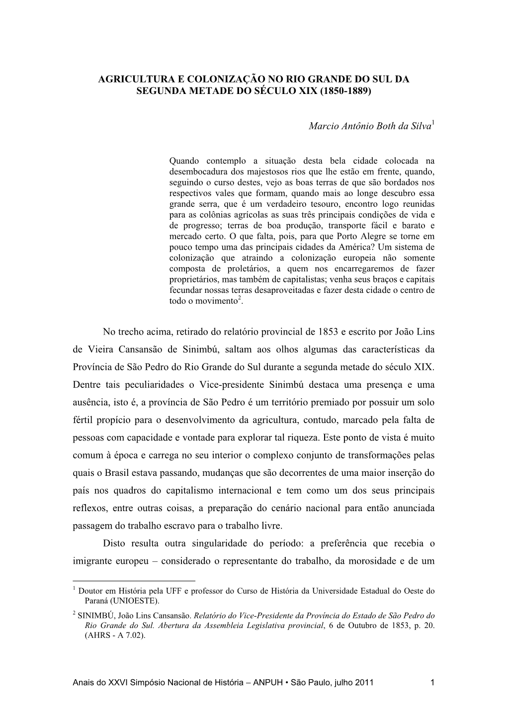 Agricultura E Colonização No Rio Grande Do Sul Da Segunda Metade Do Século Xix (1850-1889)