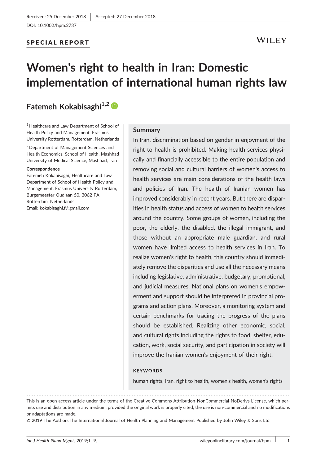 Women's Right to Health in Iran: Domestic Implementation of International Human Rights Law