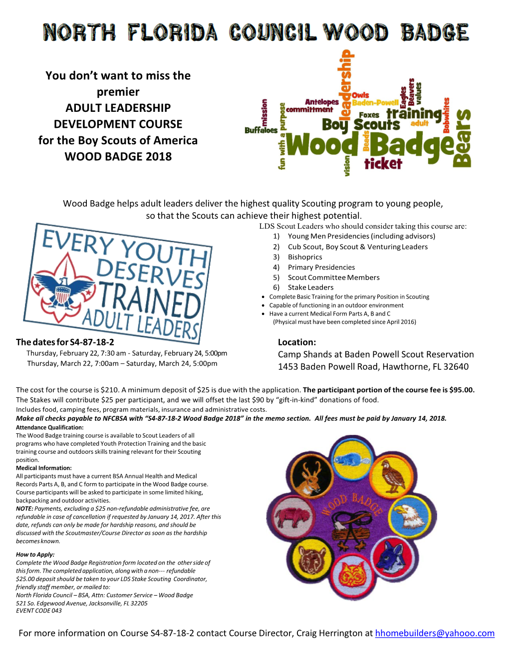 You Don't Want to Miss the Premier ADULT LEADERSHIP DEVELOPMENT COURSE for the Boy Scouts of America WOOD BADGE 2018