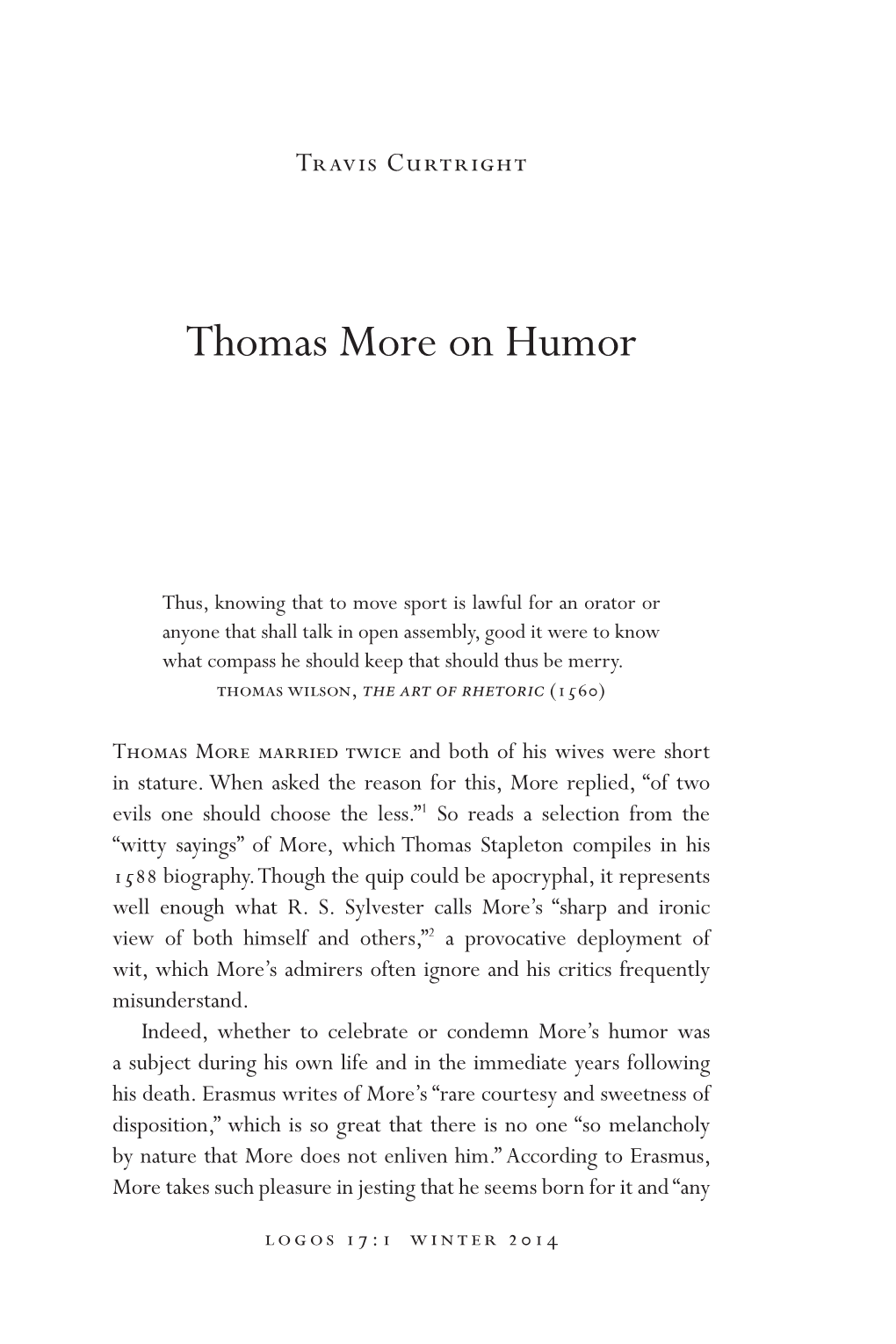 Thomas More on Humor