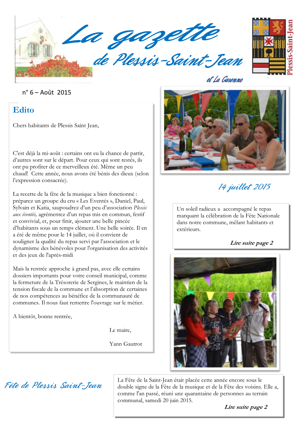 Edito 14 Juillet 2015 Fête De Plessis Saint-Jean