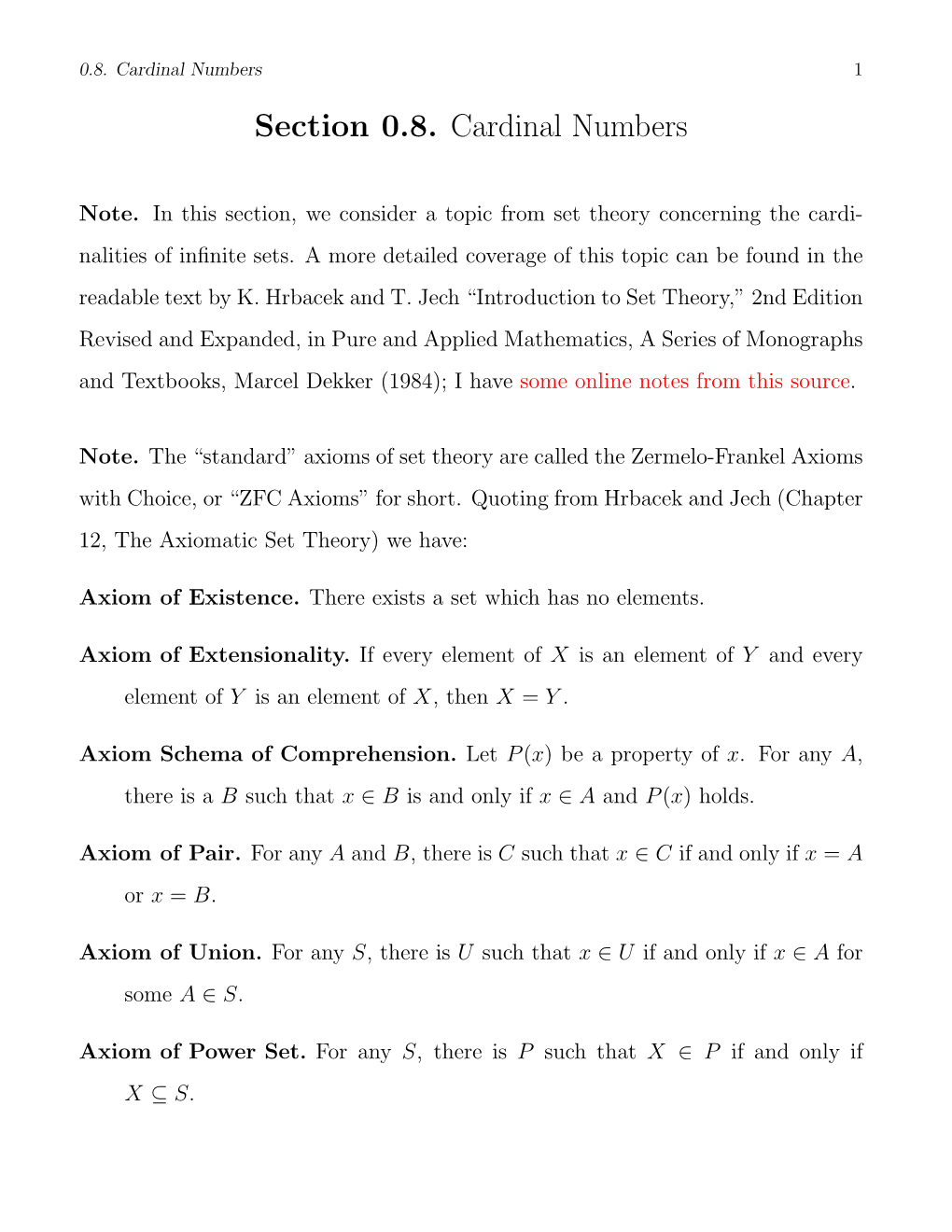 Section 0.8. Cardinal Numbers