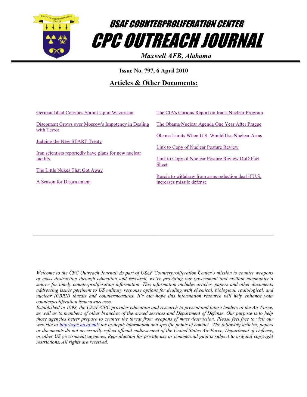 USAF Counterproliferation Center CPC Outreach Journal #797