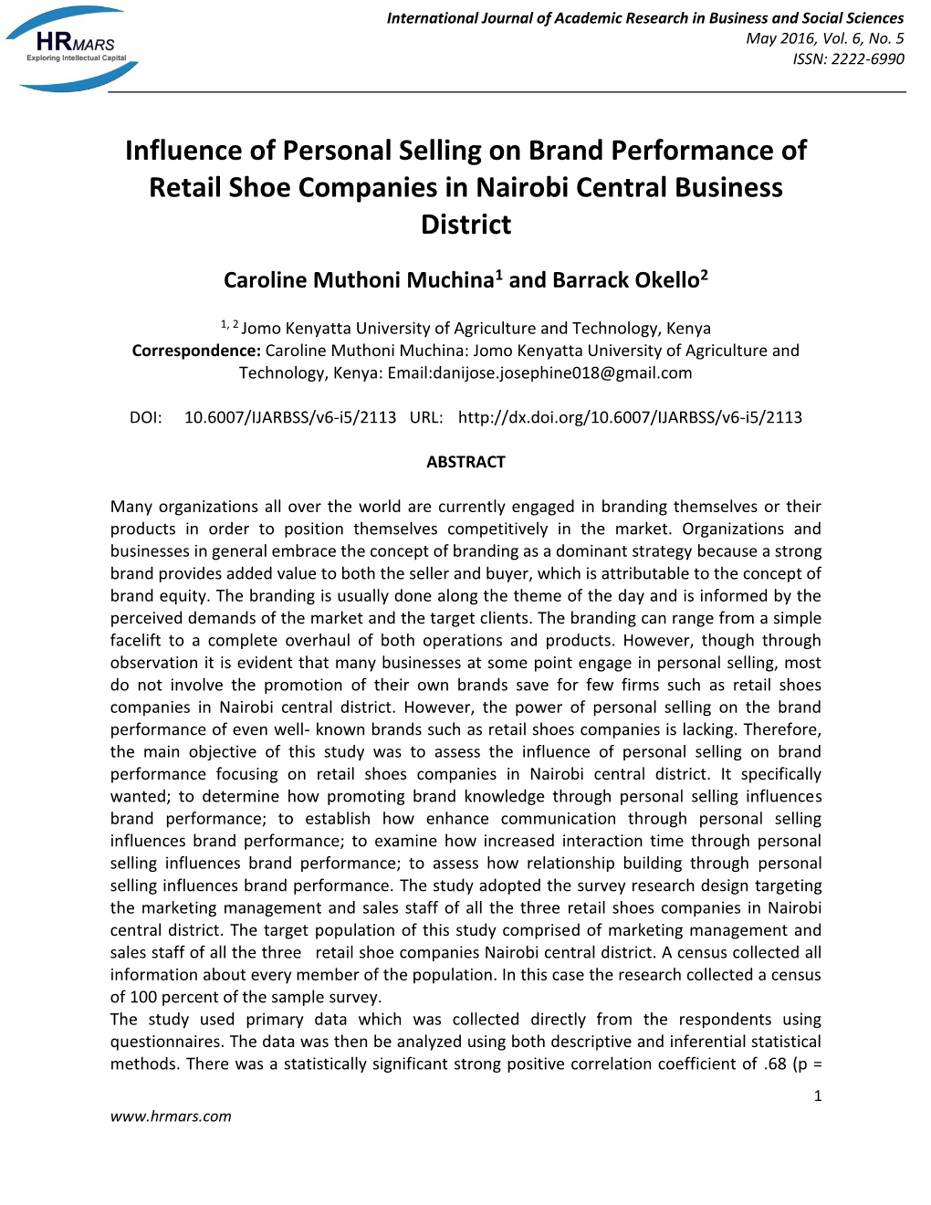 Influence of Personal Selling on Brand Performance of Retail Shoe Companies in Nairobi Central Business District
