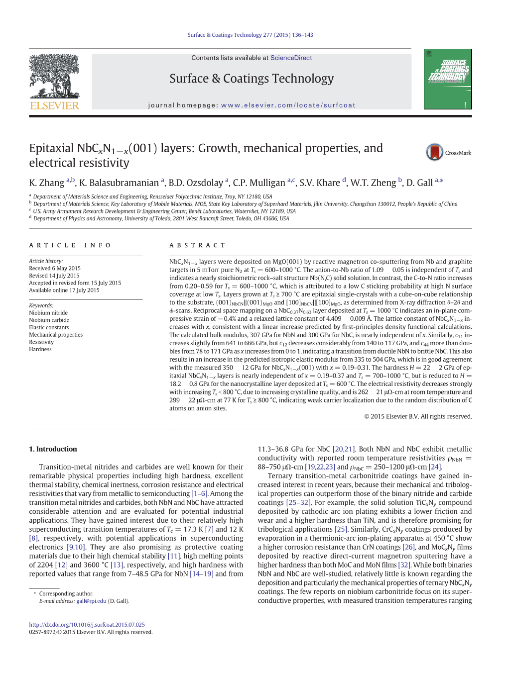 Growth, Mechanical Properties, and Electrical Resistivity