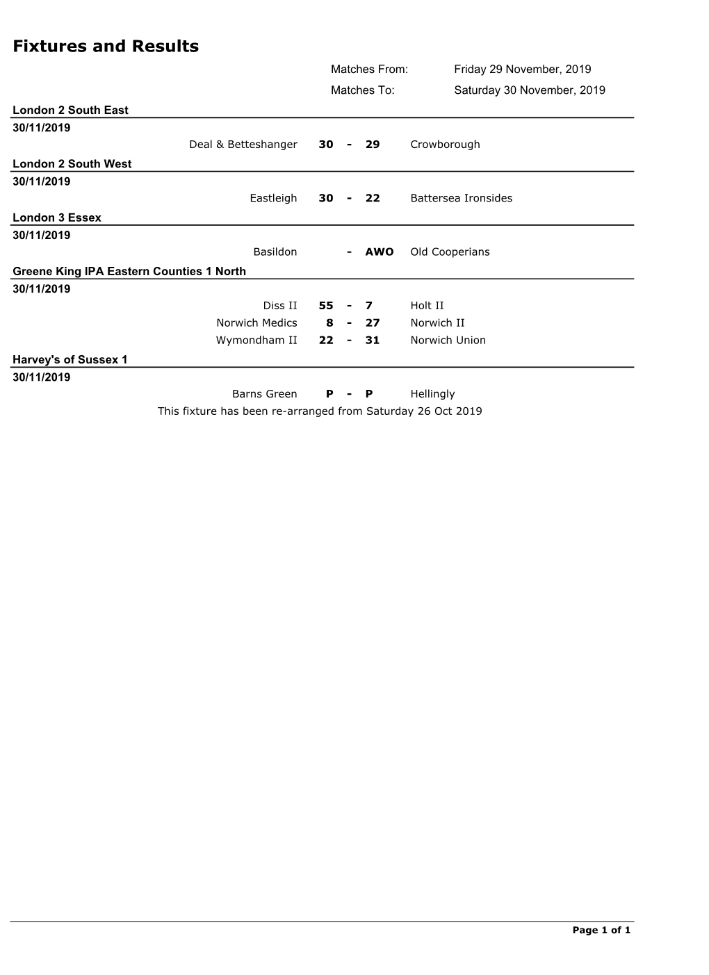 Fixtures and Results