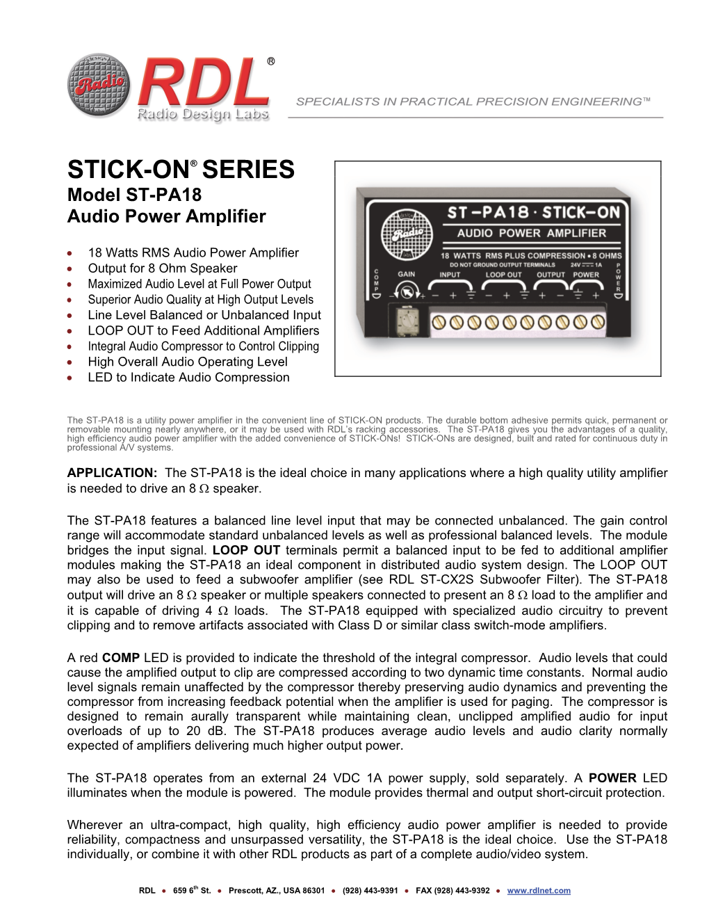 Model ST-PA18 Audio Power Amplifier