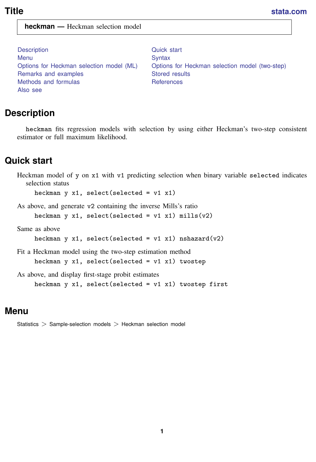 Heckman — Heckman Selection Model