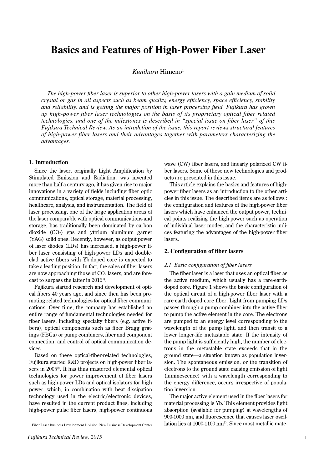 Basics and Features of High-Power Fiber Laser