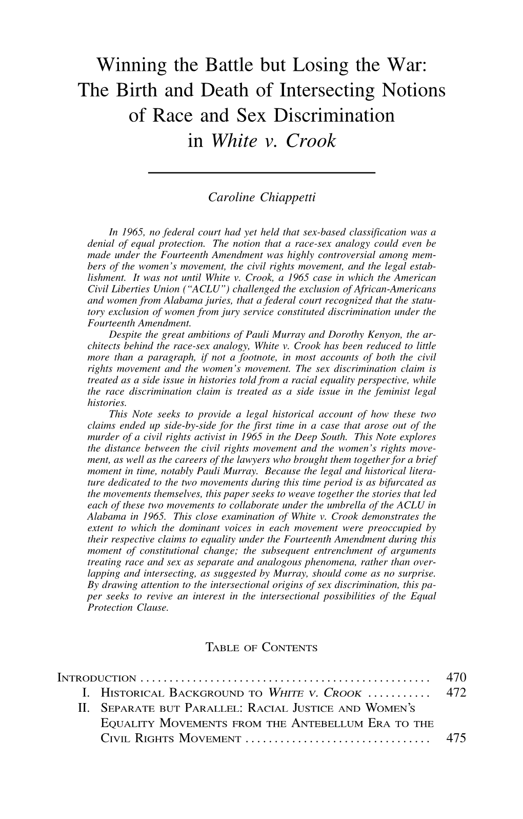 Winning the Battle but Losing the War: the Birth and Death of Intersecting Notions of Race and Sex Discrimination in White V