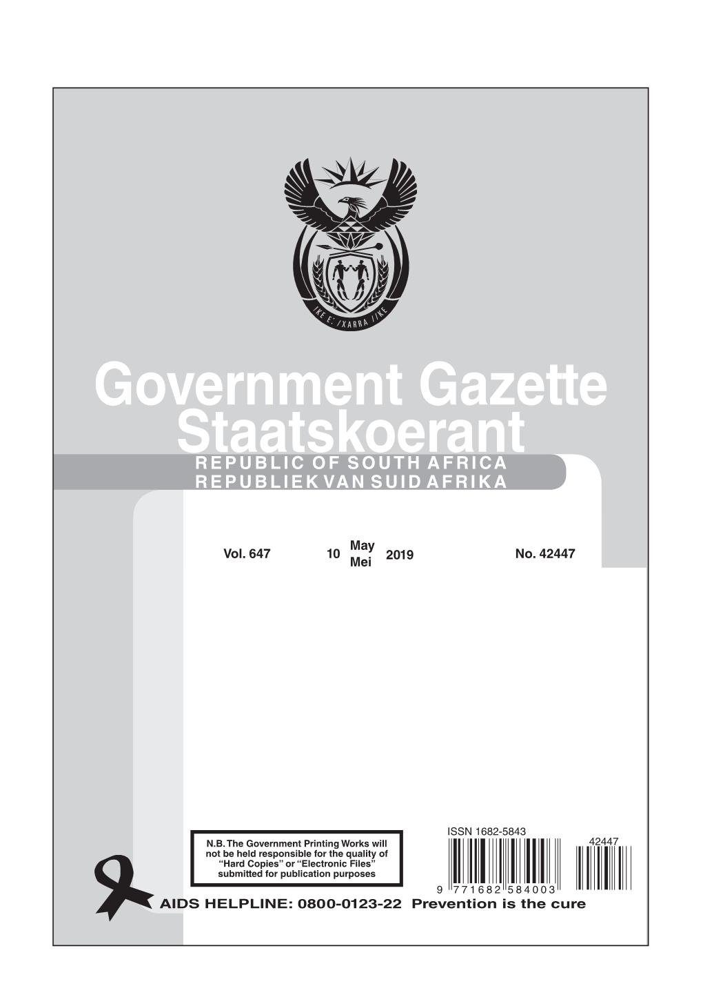 Government Gazette Staatskoerant REPUBLIC of SOUTH AFRICA REPUBLIEK VAN SUID AFRIKA