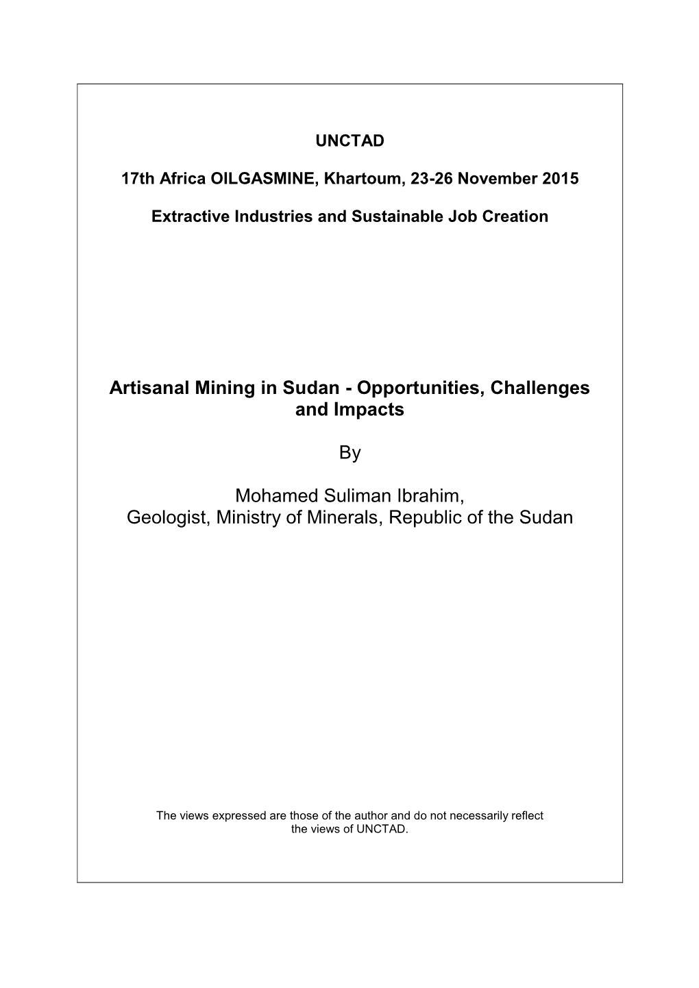 Artisanal Mining in Sudan - Opportunities, Challenges and Impacts