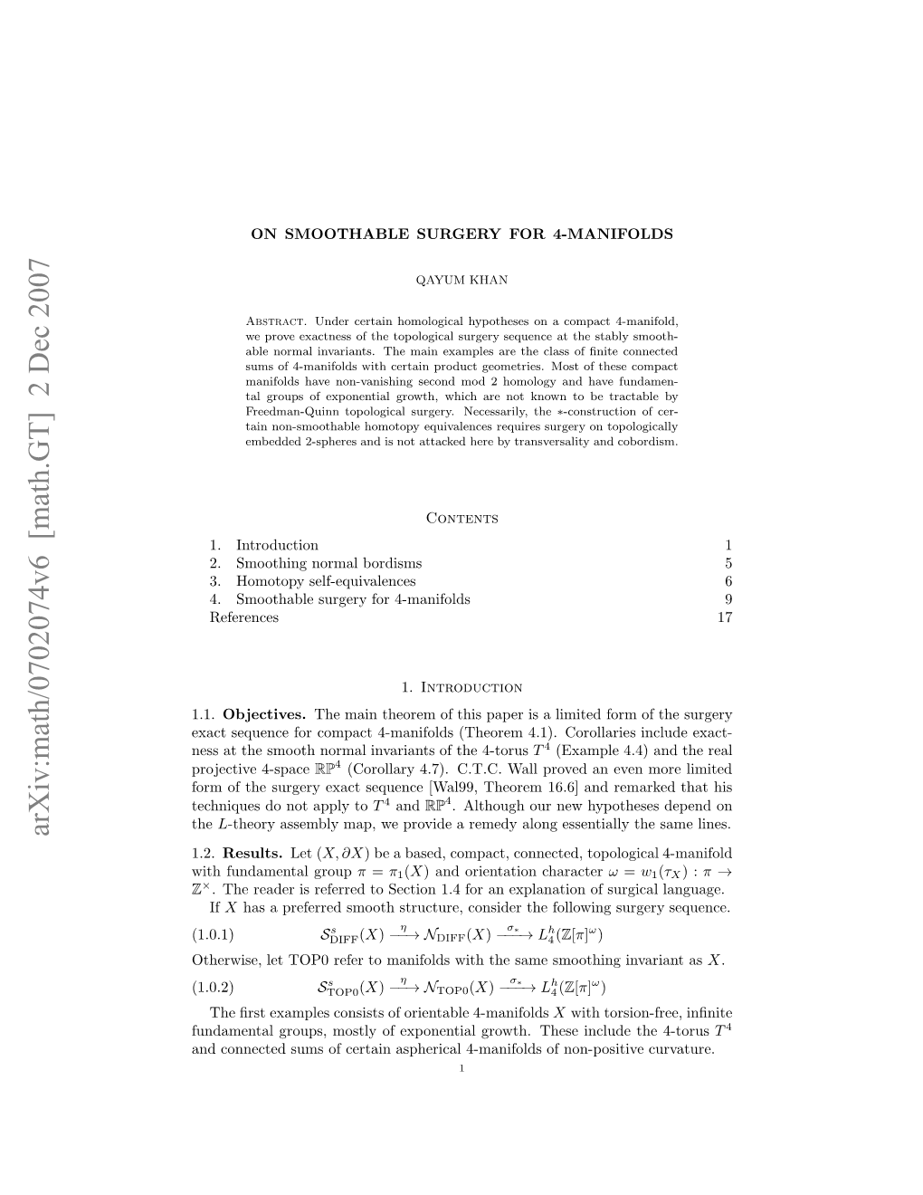 [Math.GT] 2 Dec 2007 Z Ihfnaetlgroup Fundamental with the 1.2