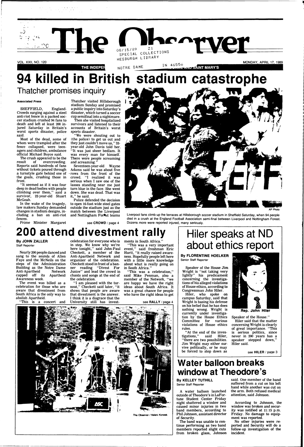 94 Killed in British Stadium Catastrophe Thatcher Promises Inquiry