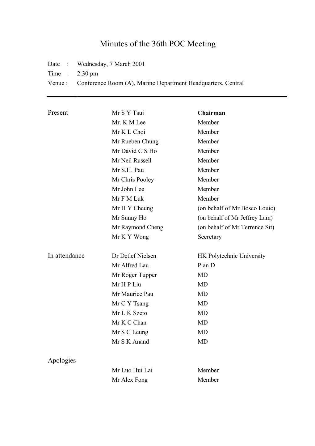 Minutes of the 36Th Pocmeeting