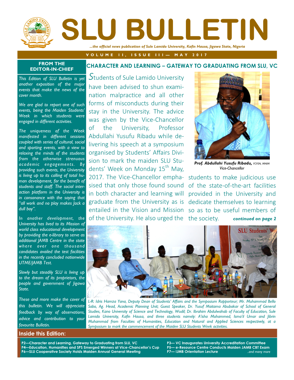 SLU BULLETIN ...The Official News Publication of Sule Lamido University, Kafin Hausa, Jigawa State, Nigeria