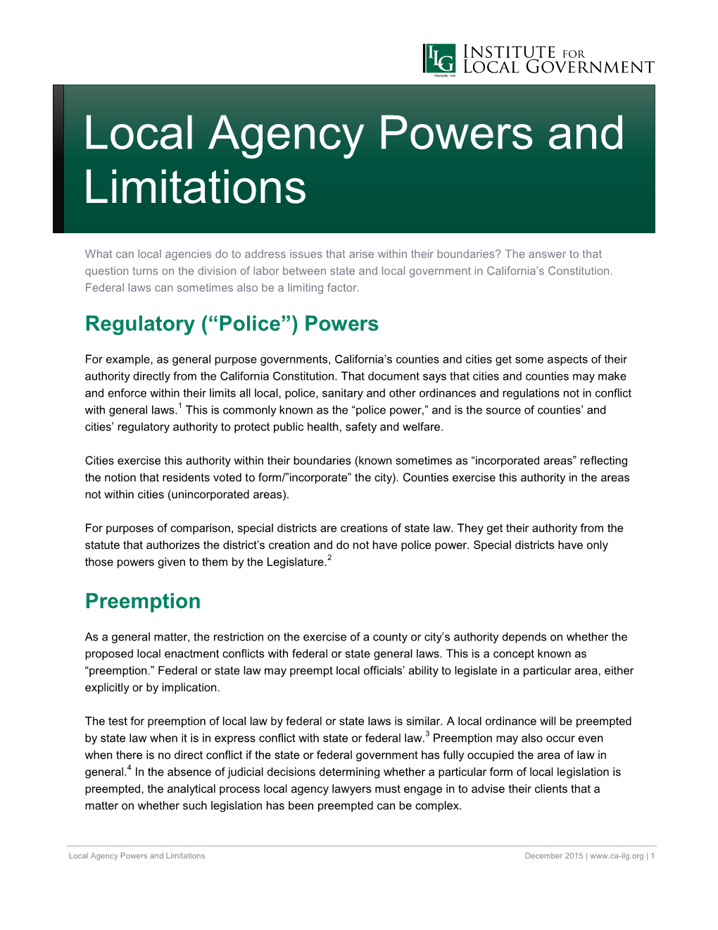 Local Agency Powers and Limitations