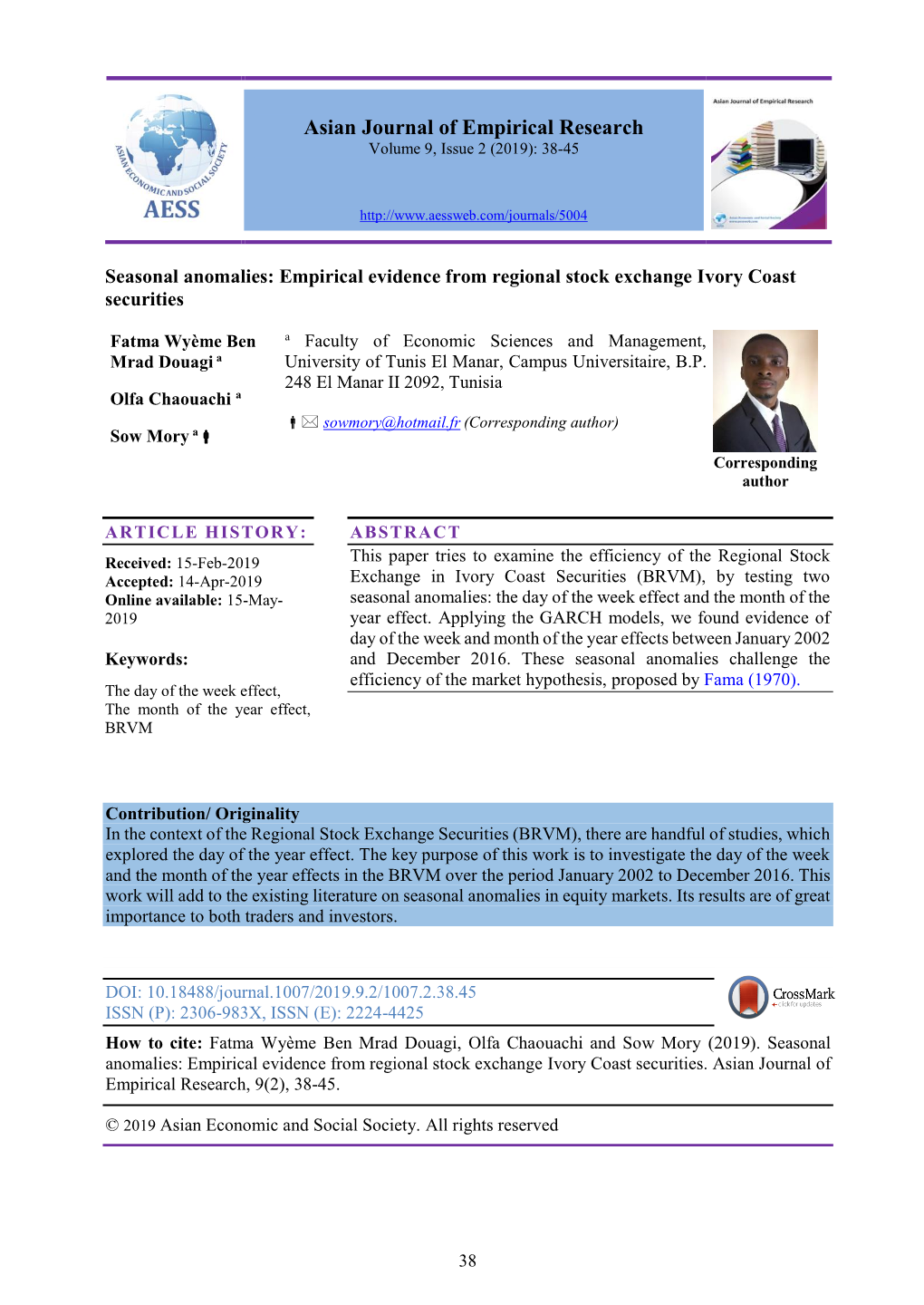 Asian Journal of Empirical Research Volume 9, Issue 2 (2019): 38-45