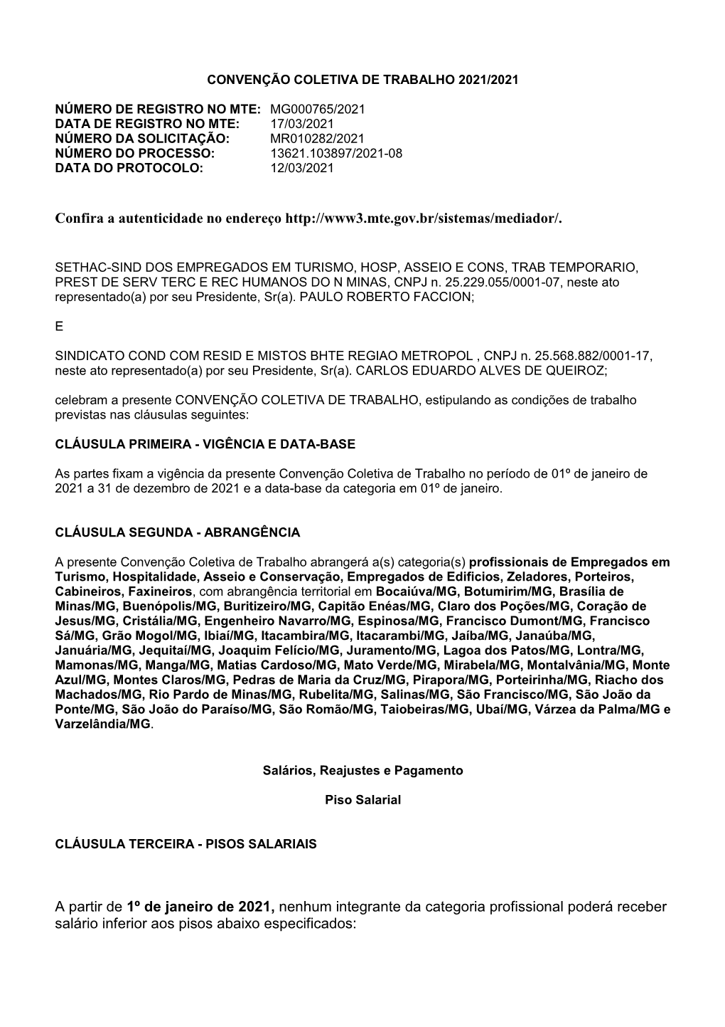 Convenção Coletiva De Trabalho 2021/2021