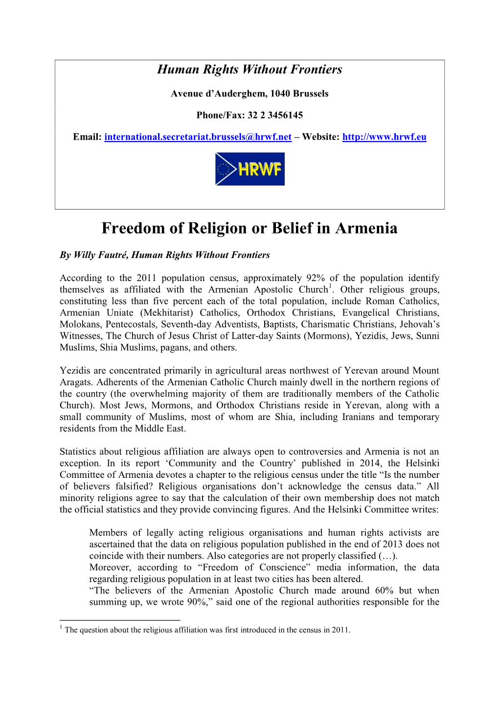 Freedom of Religion Or Belief in Armenia