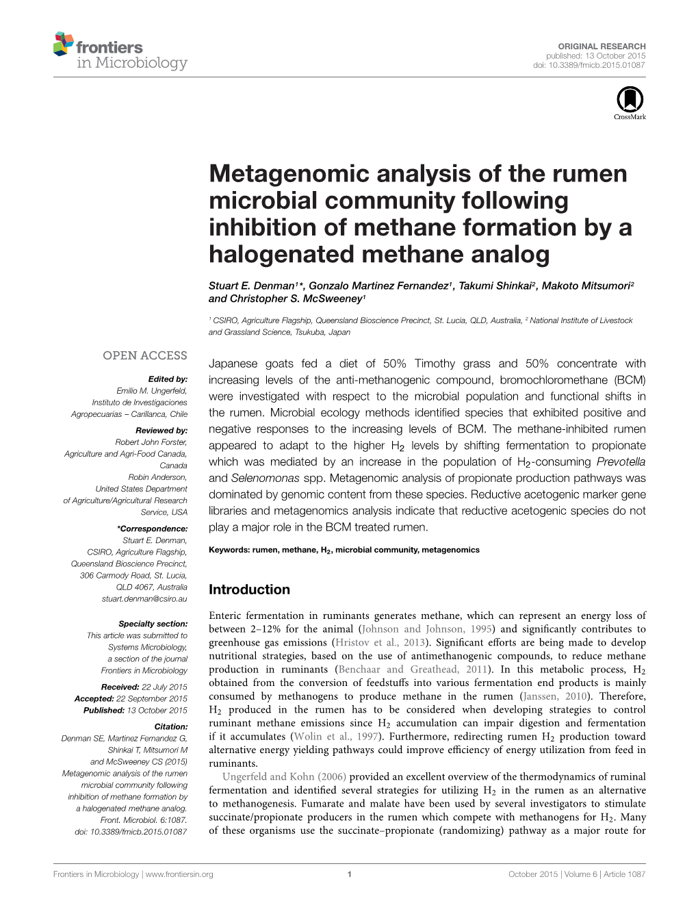 Metagenomic Analysis of the Rumen Microbial Community Following Inhibition of Methane Formation by a Halogenated Methane Analog