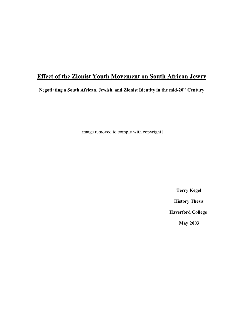 Effect of the Zionist Youth Movement on South African Jewry