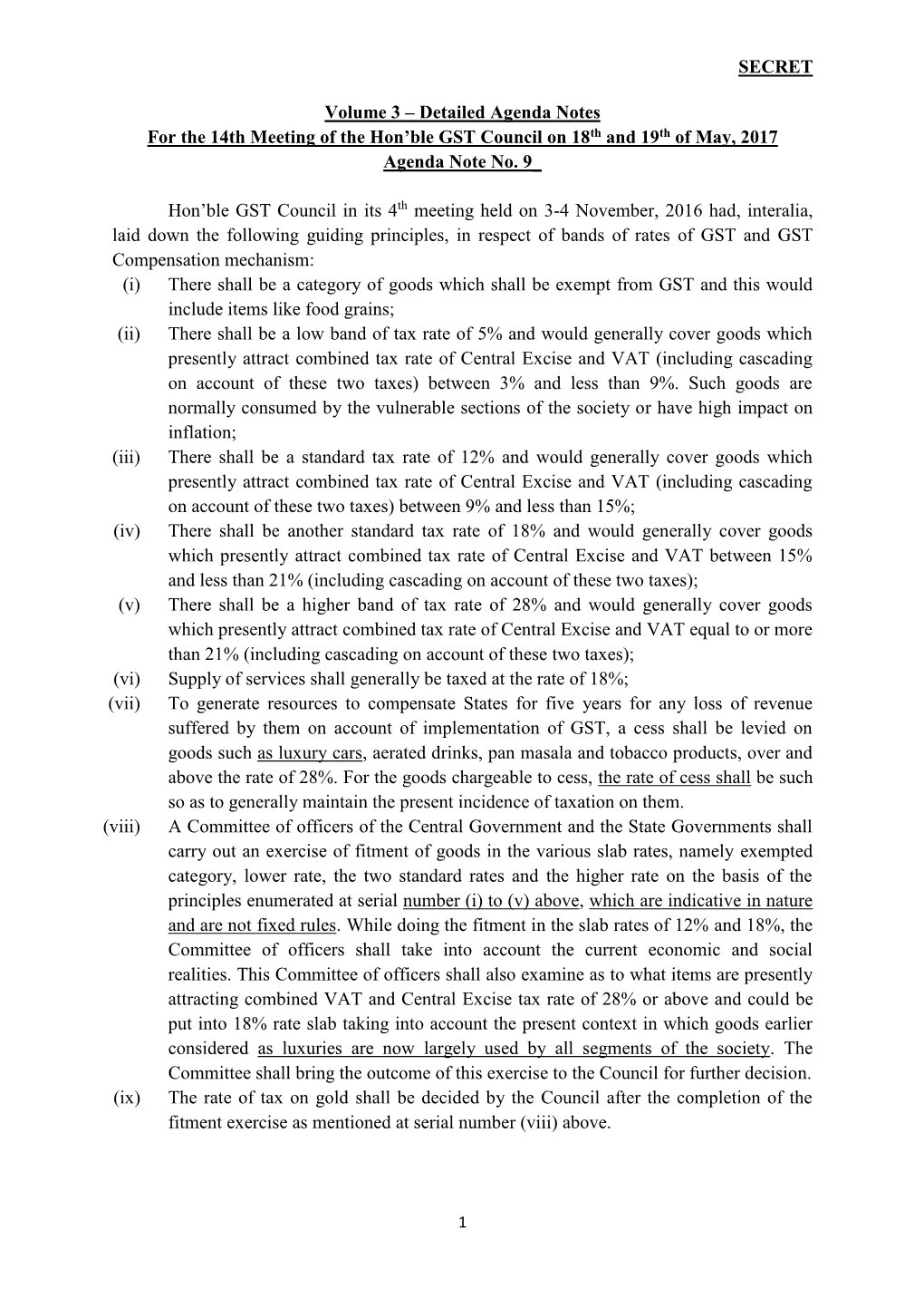 Detailed Agenda Notes for the 14Th Meeting of the Hon'ble GST Council