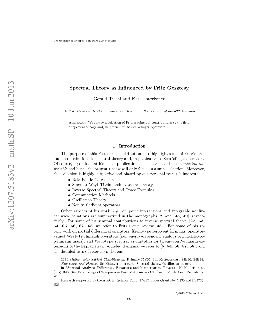 SPECTRAL THEORY AS INFLUENCED by FRITZ GESZTESY 345 Systems [11] and Relativistic Corrections for the Scattering Matrix [12]