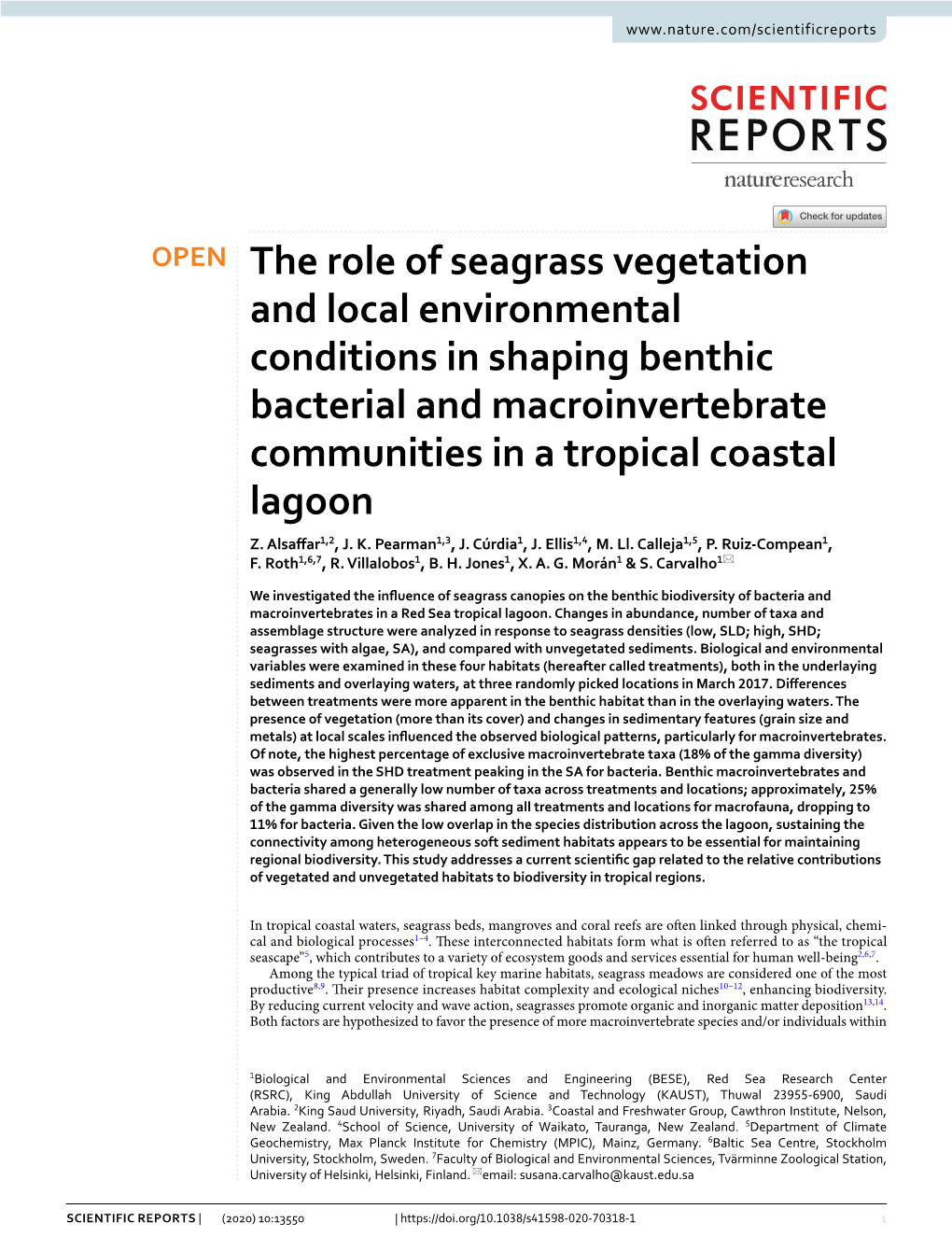 The Role of Seagrass Vegetation and Local Environmental Conditions in Shaping Benthic Bacterial and Macroinvertebrate Communities in a Tropical Coastal Lagoon Z