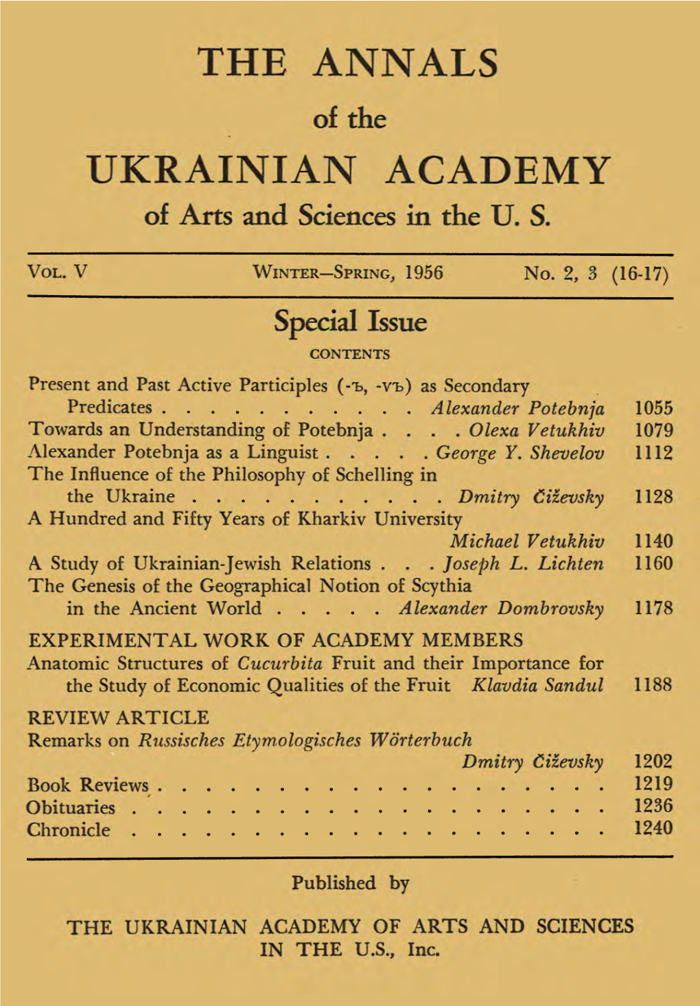 The Annals of UVAN, Winter-Spring, 1956, No