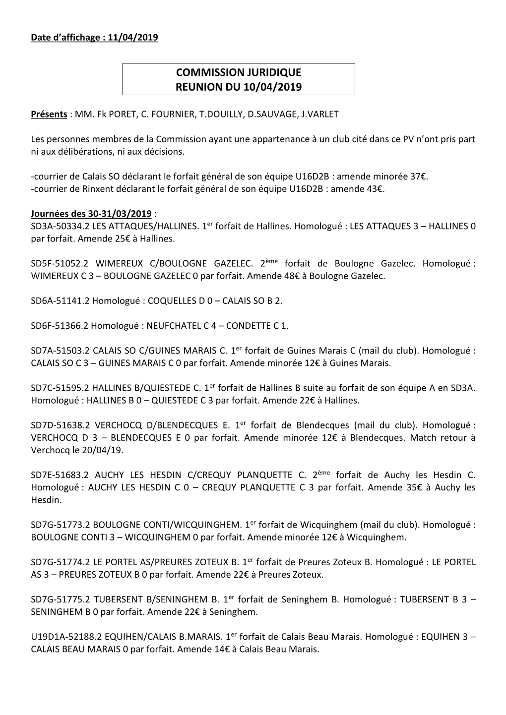 Commission Juridique Reunion Du 10/04/2019