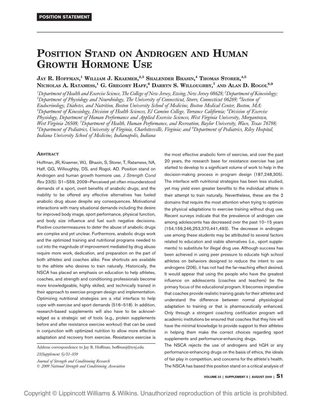 Position Stand on Androgen and Human Growth Hormone Use