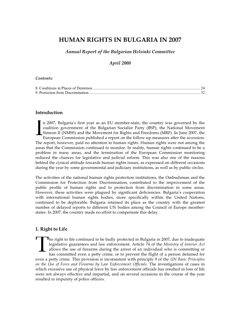 Human Rights in Bulgaria in 2007