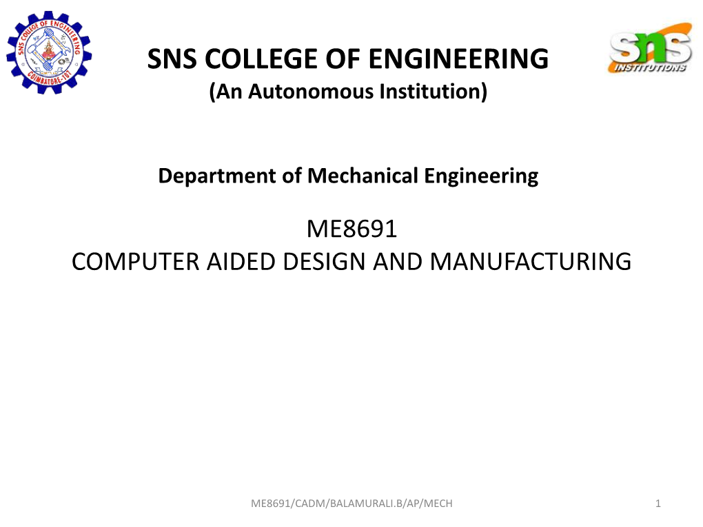 Me8691 Computer Aided Design and Manufacturing