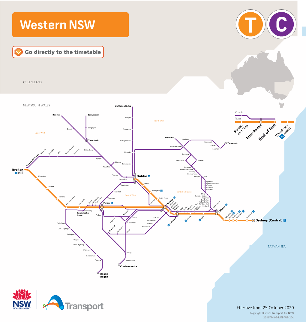 New South Wales Train Link Timetable for the Western Region