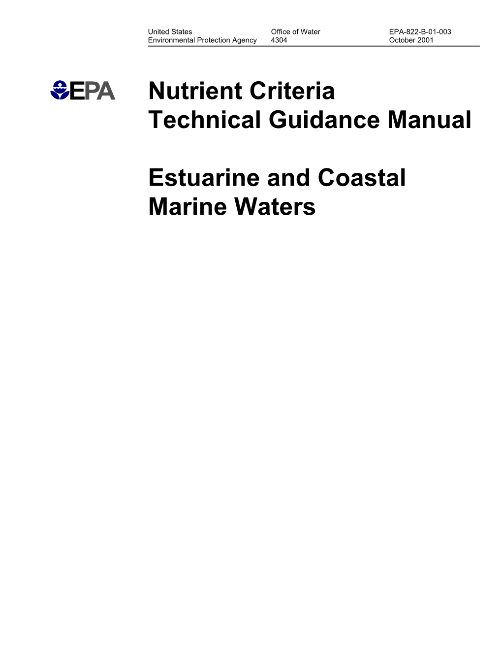 Nutrient Criteria Technical Guidance Manual: Estuarine and Coastal