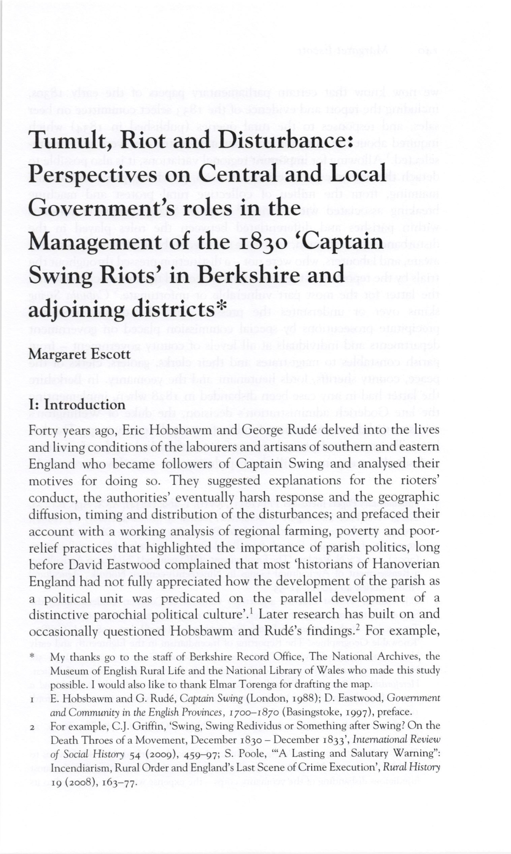 Captain Swing Riots’ in Berkshire and Adjoining Districts*