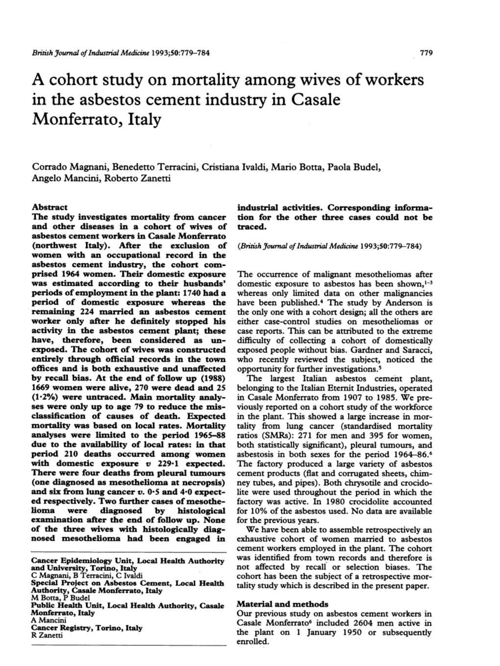 In the Asbestos Cement Industry in Casale Monferrato, Italy