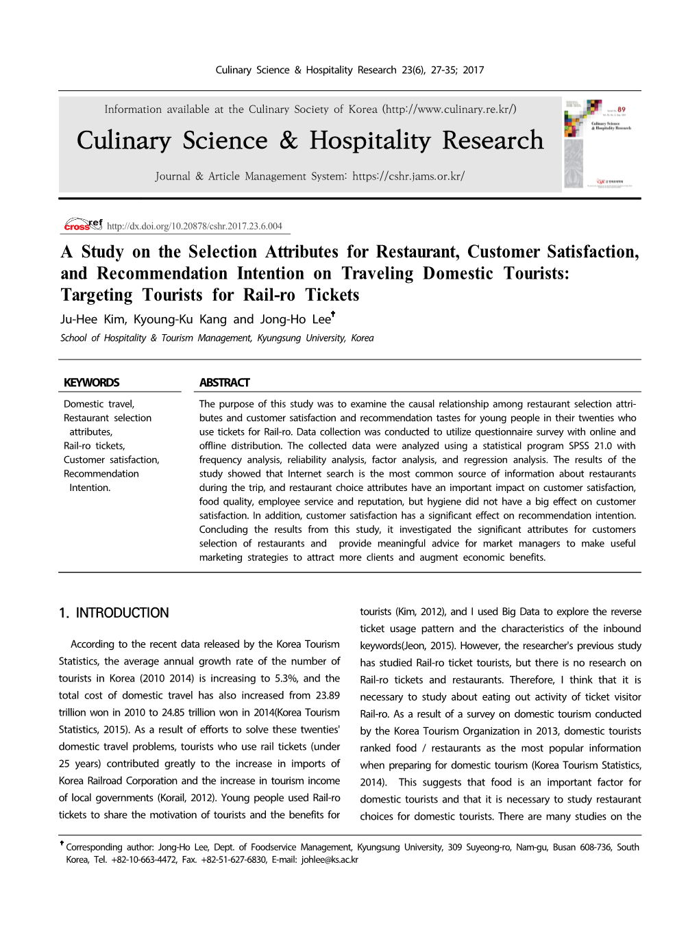 Culinary Science & Hospitality Research