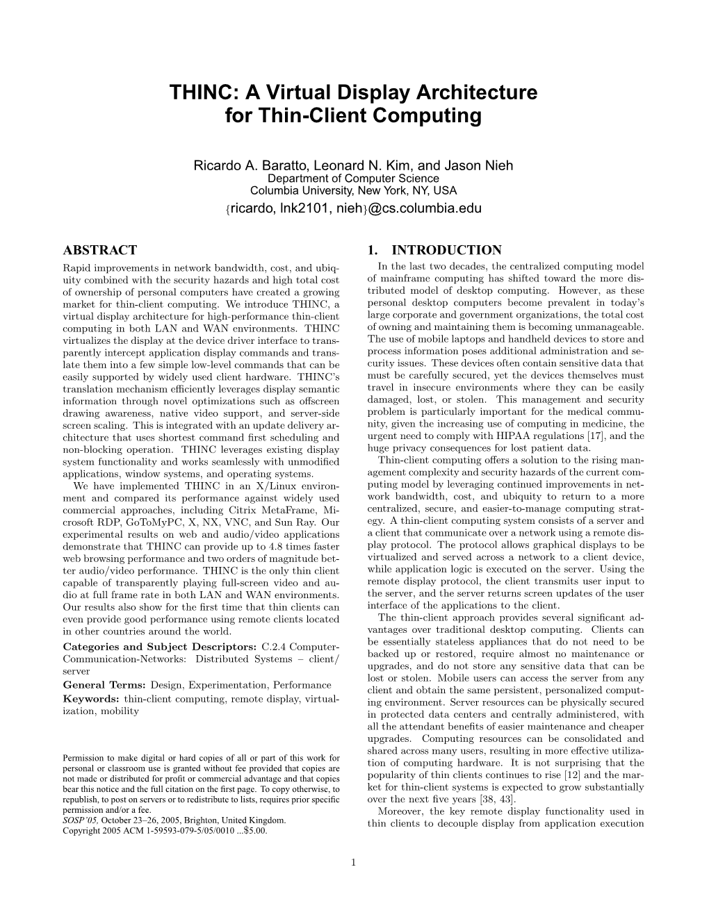 THINC: a Virtual Display Architecture for Thin-Client Computing