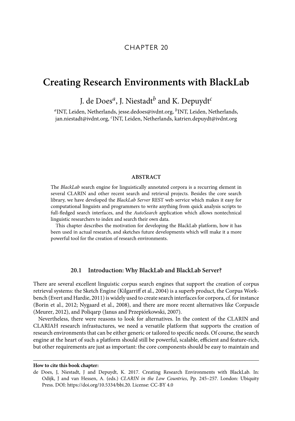 Creating Research Environments with Blacklab