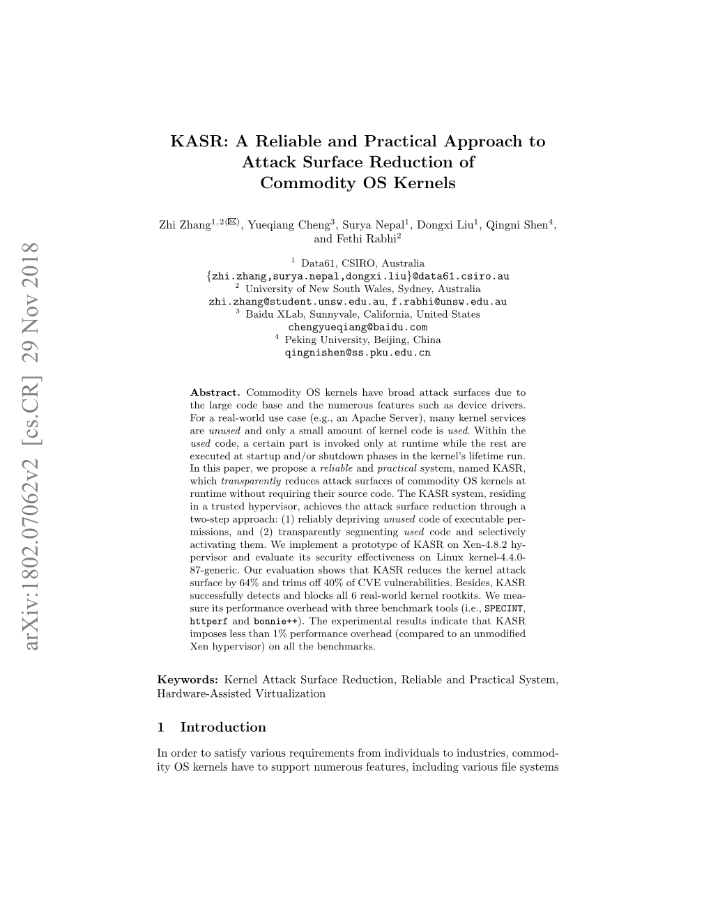 KASR: a Reliable and Practical Approach to Attack Surface Reduction of Commodity OS Kernels