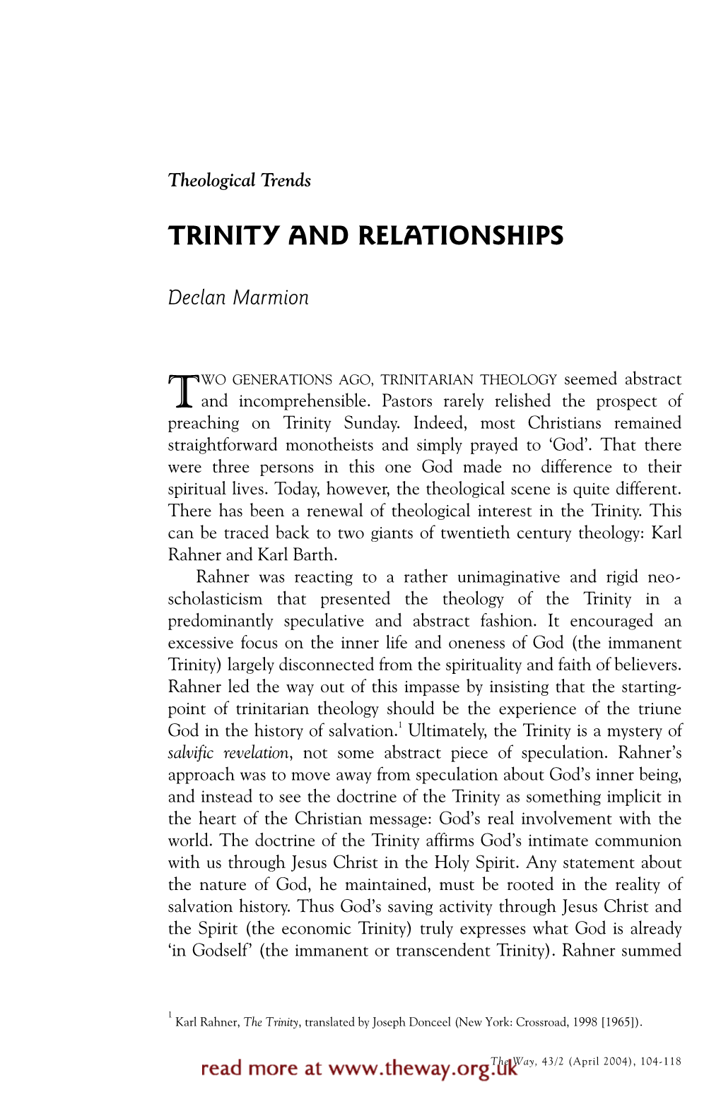 Trinity and Relationships