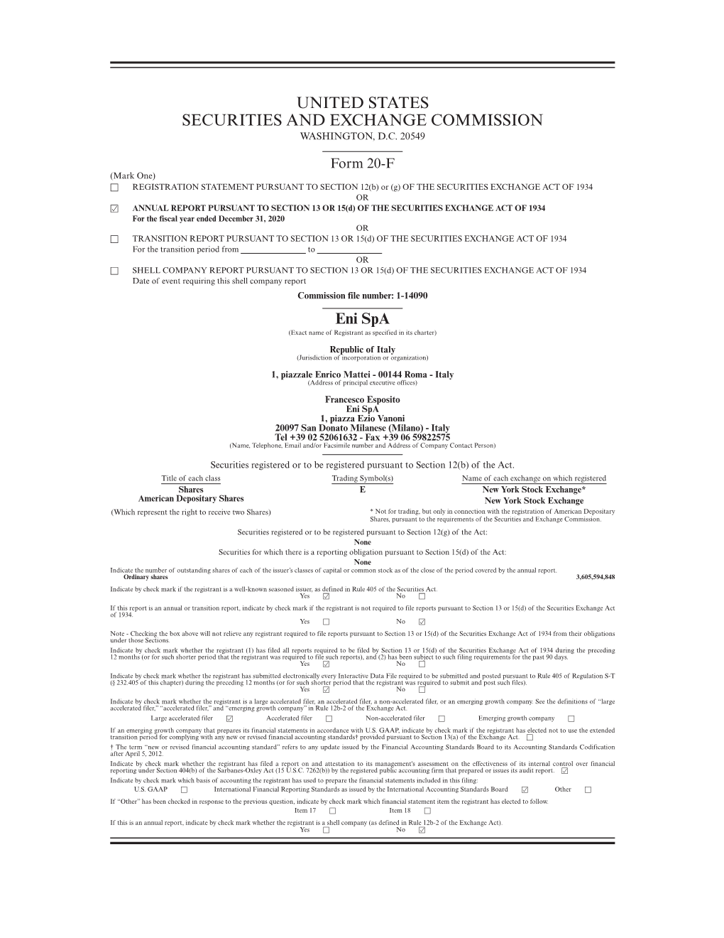 Annual Report on Form 20F 2020