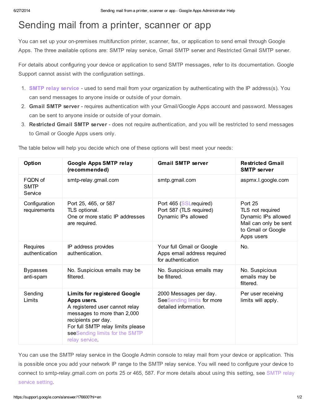 Sending Mail from a Printer, Scanner Or App - Google Apps Administrator Help Sending Mail from a Printer, Scanner Or App