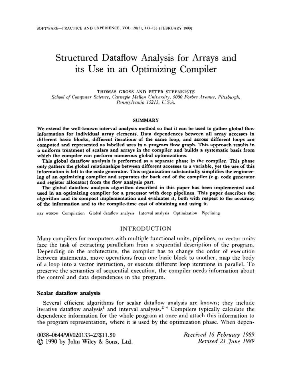 Structured Dataflow Analysis for Arrays and Its Use in an Optimizing Compiler
