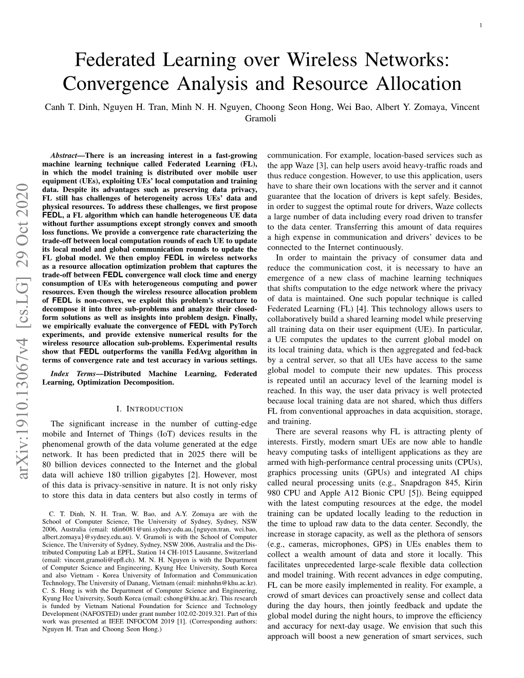 Federated Learning Over Wireless Networks: Convergence Analysis and Resource Allocation Canh T